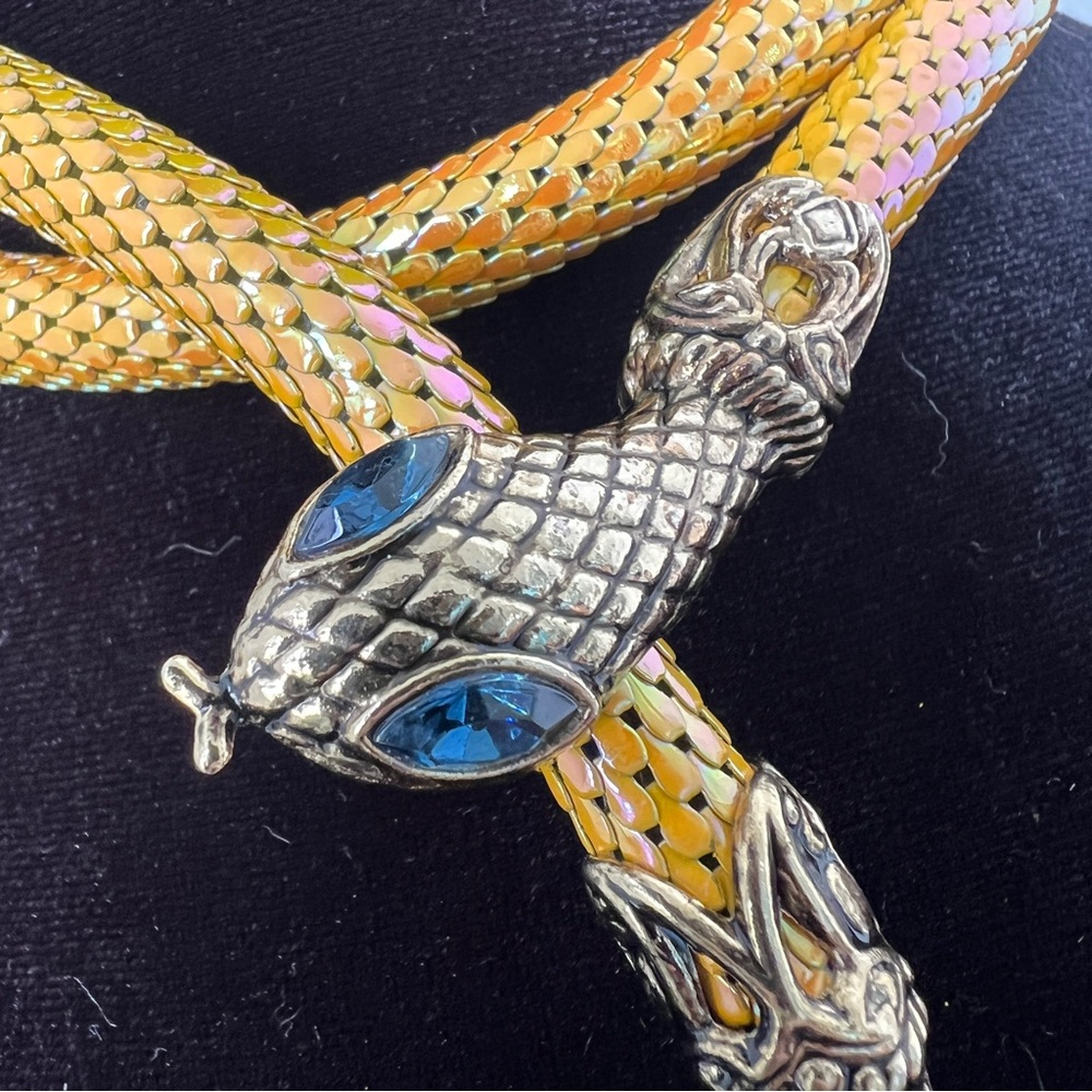 Vintage snake belt necklace in iridescent yellow by D.L.Auld - Picture 2 of 14